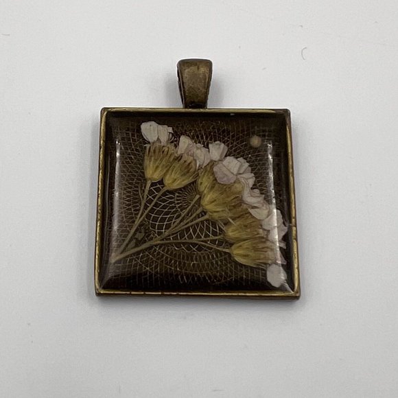 Neutral Tones Tiny Pressed Flower Square Pendant Mini 1” Boho - Picture 1 of 4